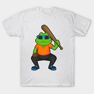 Frog at Baseball with Baseball bat & Sunglasses T-Shirt